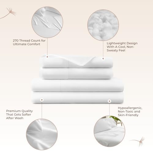 100% Organic Cotton Sheets Cal King - GOTS Certified Cotton Percale Sheets with Crisp Cool & Breathable Percale Weave Perfect for Hot Sleepers - Durable Luxury 4 Piece Set (White, Full)