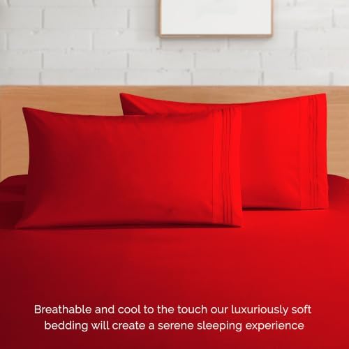 Elegant Comfort 4-Piece Bed Sheet Set - Luxury Bedding 1500 Premium Hotel Quality Microfiber, All Around Elastic 18-24 Inches Deep Fitted Sheet- Extra Deep Pocket Sheets, King, Red