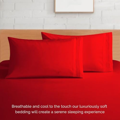 Elegant Comfort 4-Piece Bed Sheet Set - Luxury Bedding 1500 Premium Hotel Quality Microfiber, All Around Elastic 18-24 Inches Deep Fitted Sheet- Extra Deep Pocket Sheets, California King, Red