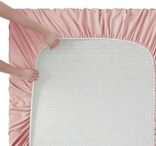 Clara Clark Bed Sheets, Premier 1800 Series Bed Sheet Set, Deep Pocket, Wrinkle, Fade, Stain Resistant, Luxury Soft Bedding Sheets & Pillowcases, California King, Pink Beige