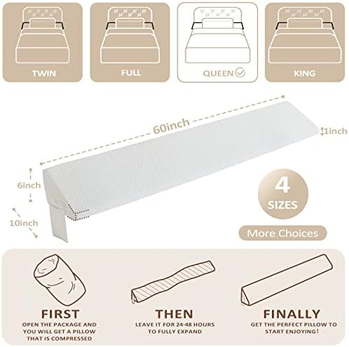 Homemate Queen Size（60"x10"x6"） Bed Wedge Pillow for Headboard - Upgraded Bed Gap Filler Queen Between Mattress and Headboard - Triangle Pillow - White