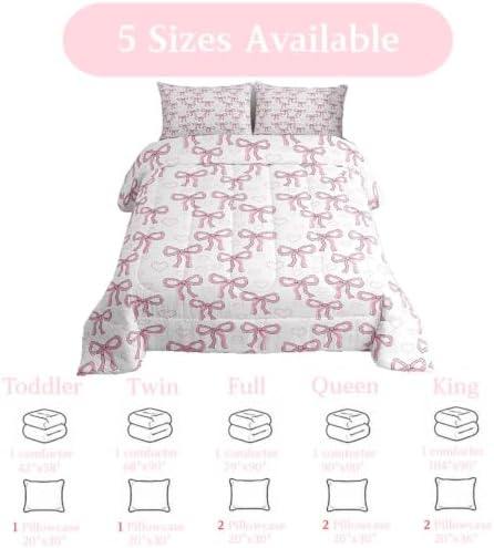 jejeloiu Bowknot Comforter Set Pink Bow Bedding Set Bow-tie Kids Queen