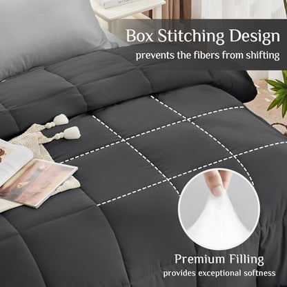 JOLLYVOGUE California King Comforter Set, Ultra-Soft Bed in a Bag Cal King Size 7 Pieces, Oeko-TEX Certified Bedding Set With Down Alternative Comforter, Sheets, Pillowcases & Shams, Dark & Light Grey
