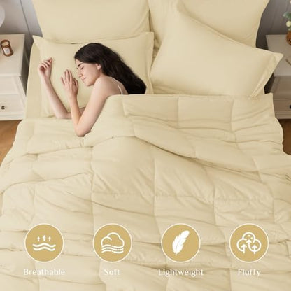 JOLLYVOGUE California King Comforter Set, Ultra-Soft Bed in a Bag Cal King Size 7 Pieces, Oeko-TEX Certified Bedding Set with Down Alternative Comforter, Sheets, Pillowcases & Shams, Light Yellow