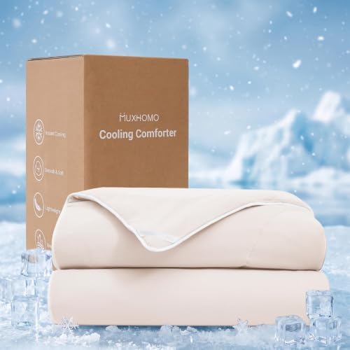 MUXHOMO Cooling Comforter King Size, Cooling Blanket for Hot Sleepers and Night Sweats, Lightweight Summer Comforter with Breathable Bamboo-Derived Rayon Fill, 104x90 Inches, Beige