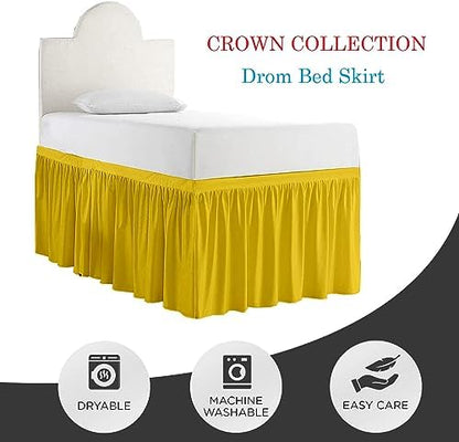 Crown Collection 34 Inch Drop Twin XL Size Dorm Bed Solid Bed Skirt Stylish Ruffled Pattern Split Corner Easy Fit Easy Care Fade & Wrinkle Resistant- Micorfiber