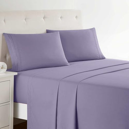 Clara Clark Bed Sheets, Premier 1800 Series 4 Piece Bed Sheet Set, Deep Pocket, Wrinkle, Fade, Stain Resistant, Luxury Soft Bedding Sheets & Pillowcases, Twin-XL, Lavender