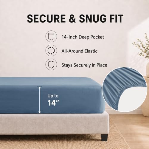 HIMEET Queen Comforter Set, 7-Piece Point-Quilted Bed in a Bag Grayish Blue