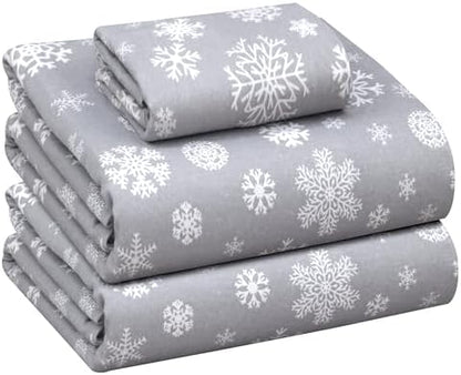 RUVANTI Flannel Sheets Set Twin Size, Snowflakes