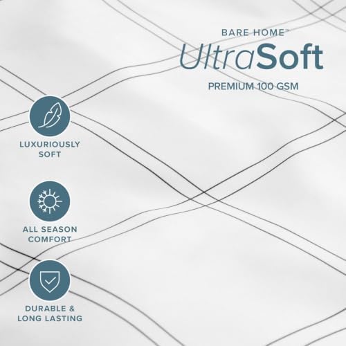 Bare Home Fitted Sheet - 1800 Ultra-Soft (Twin, Modern Plaid - White/Grey)