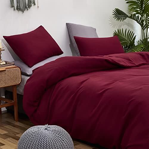 Wellboo Burgundy Red Comforter Set Full Size Solid Dark Red Bedding Soft