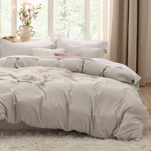 Bedsure Prewashed Cal King Duvet Cover, Cotton-Like Soft Bedding Set, Linen