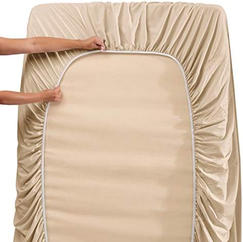 Clara Clark Flex Top King Sheets, 6 Piece Set - Hotel Luxury Sheets for Top Split King Bed, Super Soft Bedding Set, Head Split King Beige Cream