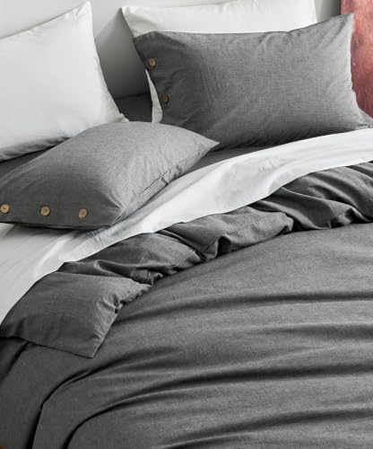 JELLYMONI 100% Washed Cotton Dark Gray Duvet Cover King, Linen-Like