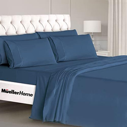 Mueller UltraTemp King Size Sheets Set – 6 Piece Premium Bedding, Cooling, Deep Pocket up to 16", Breathable Heat Transfer, Wrinkle-Resistant & Hypoallergenic, Navy