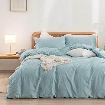 BESTOUCH Cotton Solid Duvet Cover Set Linen Feel Hushed Green Queen