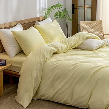 BESTOUCH Cotton Solid Duvet Cover Set Light Yellow California King