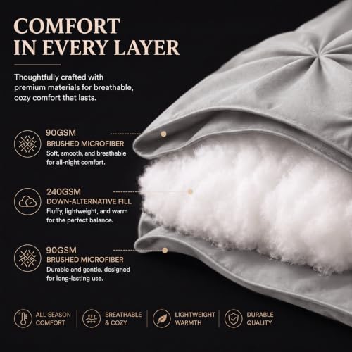 CozyLux Queen Comforter Set French Grey, 7 Pieces Pintuck Bed in a Bag