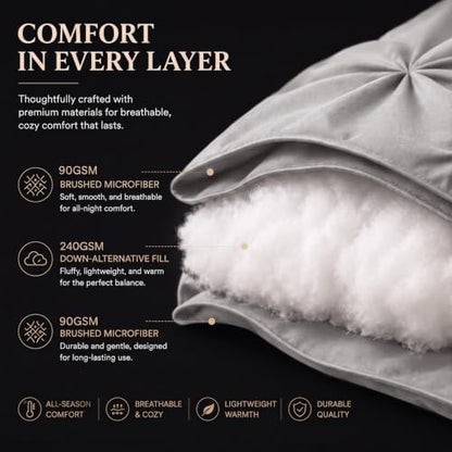 CozyLux Queen Comforter Set French Grey, 7 Pieces Pintuck Bed in a Bag