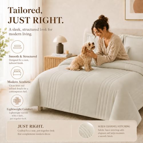 CozyLux Super King Comforter Set Beige - Oversized 120x120 Bed in a Bag