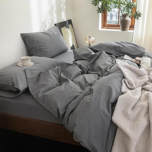 FOSSA Duvet Cover Set 100% Washed Cotton Linen Feel Super King