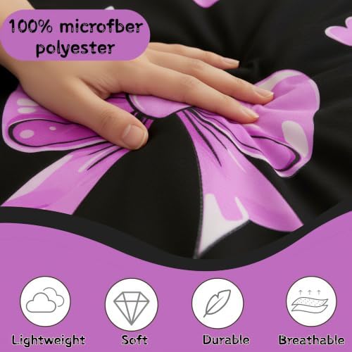 jejeloiu Bowknot Comforter Set Full Size Bow Bedding Set for Kids Boys Girls Black Purple Duvet Quilt Cute Bow-tie Bedroom Decor Microfiber 3 Pcs with 2 Pillow Cases