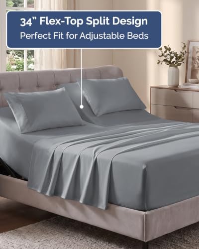 Flex Top Split Head King Sheet Set - 4 Piece Extra Deep Sheets - Steel Blue