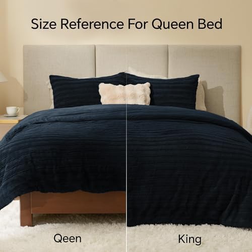 BEDELITE Faux Fur Twin/Twin XL Comforter Set, Fluffy Bed Set, Navy