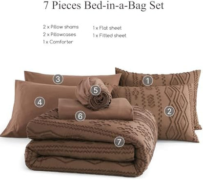 King Size Comforter Set Brown Tufted Boho Bedding Sets Farmhouse 7 Pieces