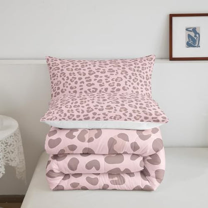 Feelyou Pink Leopard Skin Comforter Leopard Print Comforter Set for Kids Boys Girls Africa Cheetah Printed Bedding Set Soft Decor Safari Animal Fur Duvet Set King Size Quilt Boys