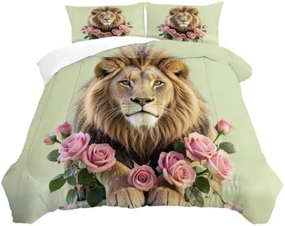 Rose Lions Bedding Set Twin Mint Green Comforter for Girls