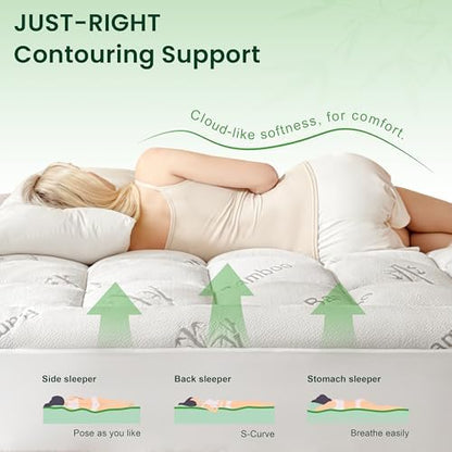 Love's cabin Twin Mattress Topper Viscose Derived from Bamboo, Thick Pillow Top Mattress Pad with Stretchable Pockets for 8"-20" Mattress, Soft Breathable Cooling Mattress Topper for Hot Sleepers