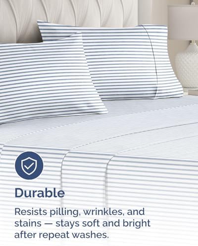 King Standard Pillow Cases Set of 6 - Soft Pillowcase Covers - Blue Stripes