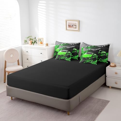 Feelyou Racing Car Bed Set for Kids Boys Girls Twin Size Speed Sports Car 7 Pieces Beeding Set Teen Adult Soft Extreme Sports Bed in a Bag with Comforter, Sheets, Pillowcases Honeycomb Pattern