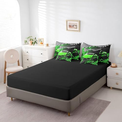 Feelyou Racing Car Bed Set for Kids Boys Girls Twin Size Speed Sports Car 7 Pieces Beeding Set Teen Adult Soft Extreme Sports Bed in a Bag with Comforter, Sheets, Pillowcases Honeycomb Pattern