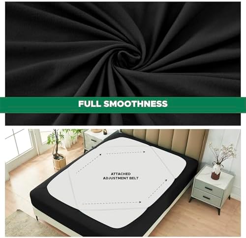 Box Spring Cover King Size-Black Stretch Wrap Around 4 Sided Bed Skirt