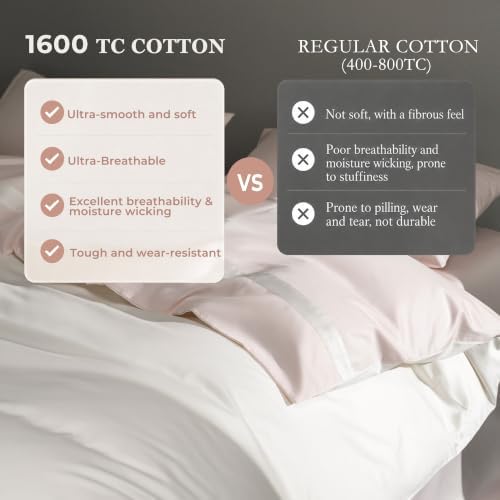 King Size Duvet Cover, 100% Egyptian Cotton,1600 Thread Count, Reversible Duvet Cover, Soft and Breathable Satin Bedding Set, All Seasons (Heather Pink and White, 104"x90")