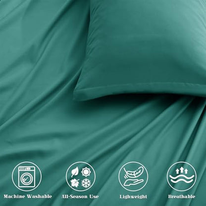 P Pothuiny 5-Piece Split King Sheets Set, Teal Soft Microfiber Fabric