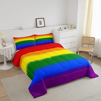 Feelyou Rainbow Bedding Set Colorful Rainbow Comforter Set for Kids Boys Girls Multicolor Comforter Ultra Soft Quilt Set 1 Comforter Set with 2 Pillowcases King Size