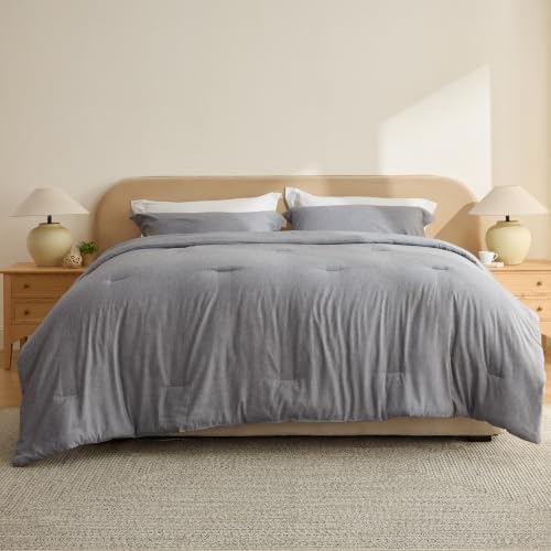 Bedsure Grey Cal King Comforter Set, Soft Cationic Dyed Bedding Set 3 Pcs