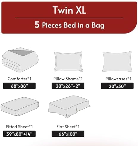 MUXHOMO 5 Pieces Twin XL Comforter Set, Reversible Bed in a Bag Twin XL Size, All Season Bedding Set with Comforter, Flat Sheet, Fitted Sheet, Pillowcases & Shams, Hot Pink & Baby Pink