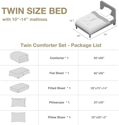 HYMOKEGE Rose Gold/Light Grey Twin Comforter Set Seersucker 5 Pieces, All Season Luxury Bed in a Bag for Bedroom, Bedding Set with Comforter, Sheets, Pillowcase & Sham