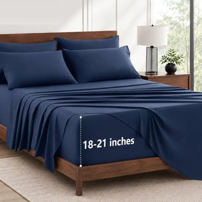 CozyLux Twin Sheet Set 4-Piece, 21-Inch Deep Pocket, Soft Brushed Feel