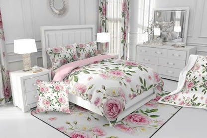 jejeloiu Pink Rose Comforter Set Toddler Size Kids Vintage Floral Flower Bedding Set Boys Girls Botanical Green Leaves Duvet Breathable Blossom Plant Quilt Bedroom Decor,1 Comforter with 1 Pillowcase