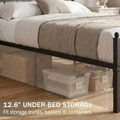 Full Size Bed Frame with Headboard Footboard, Vintage Metal Platform Beds