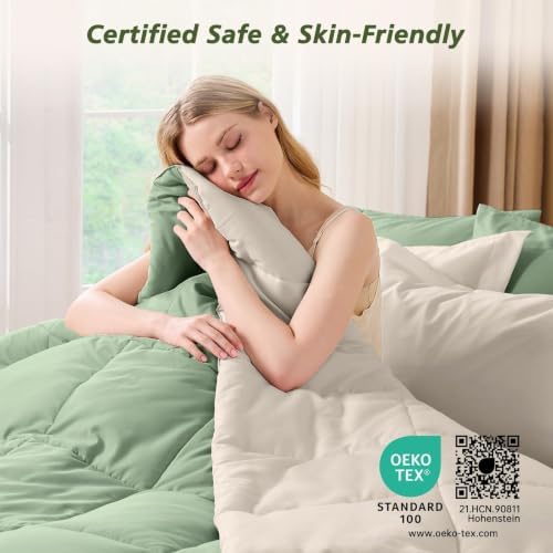 Queen Comforter Set with Sheets - 7 Pieces Bed in a Bag Green Bedding Sets