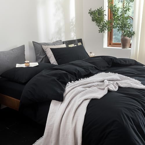 FOSSA Duvet Cover Set 100% Washed Cotton Linen Feel Oversized King Plus