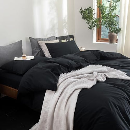 FOSSA Duvet Cover Set 100% Washed Cotton Linen Feel Oversized King Plus