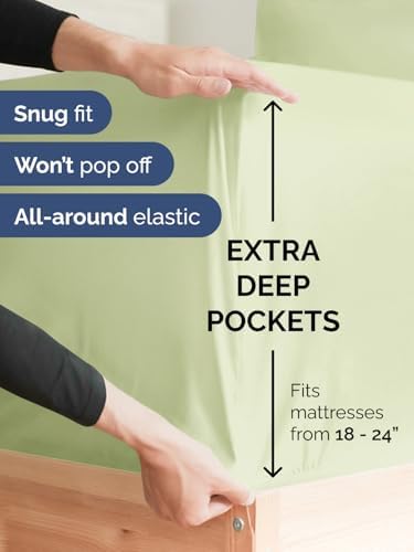 CGK Linens Extra Deep Full Fitted Sheet Only - Light Sage Green