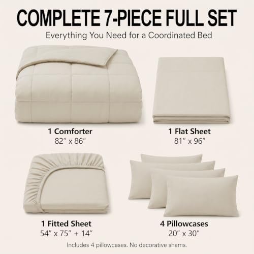 CozyLux Full Size Comforter Sets Beige - 7 Pieces Bed in a Bag